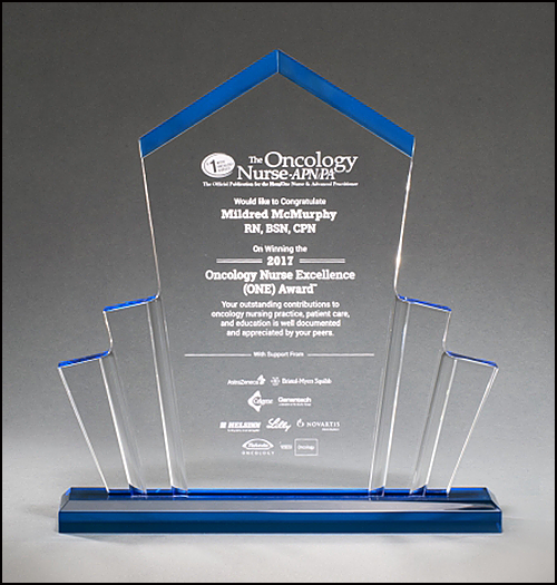 Engravable Tower Spotlight Engraved Acrylic Award with Blue Accent