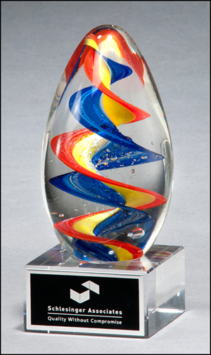 Multicolor Personalized Art Glass Award with Clear Glass Base