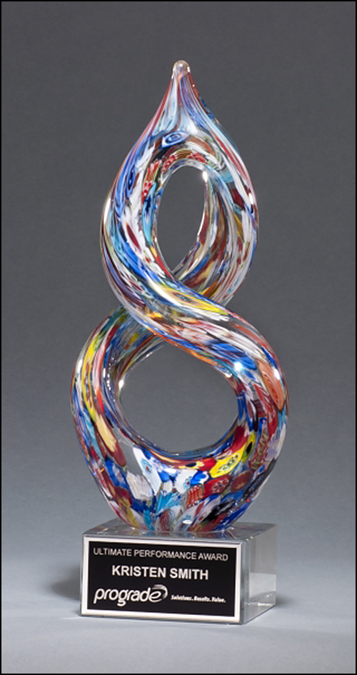 Helix Shaped Multi Color Art Glass Engraved Award