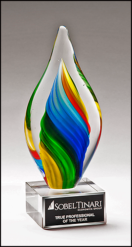 Rainbow Colored Twist Art Personalized Glass Award