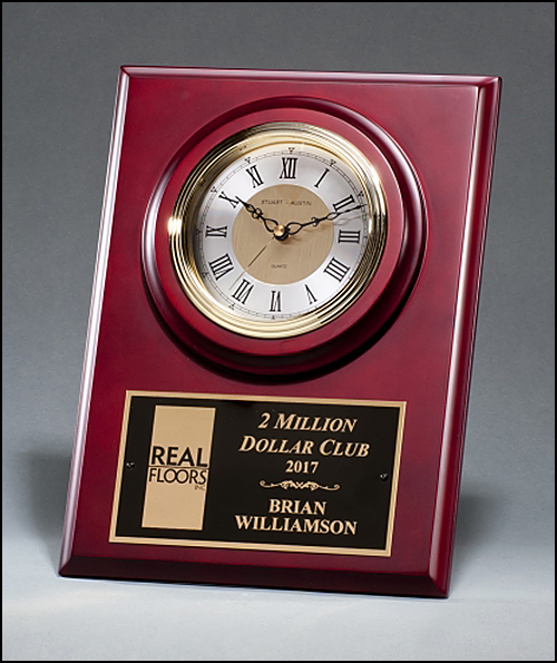 BC1014 Personalized Cherry Finish Clock with 3 Hand Movement Wall Mount or Desk Stand