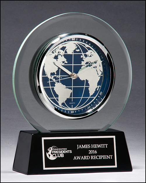 BC1039 Personalized Glass Clock World Dial High Gloss Black Base