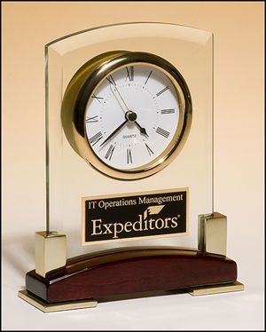 BC872 Personalized Beveled Glass Desktop Clock on Rosewood Base