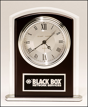 BC965 Personalized Beveled Glass Clock with wood accents