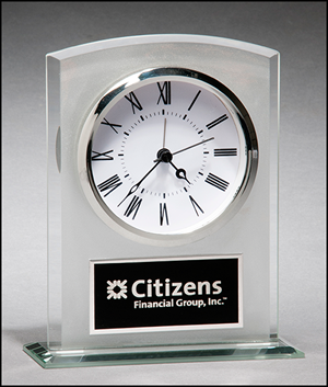 BC985 Personalized Glass clock with frosted top polished edges and base