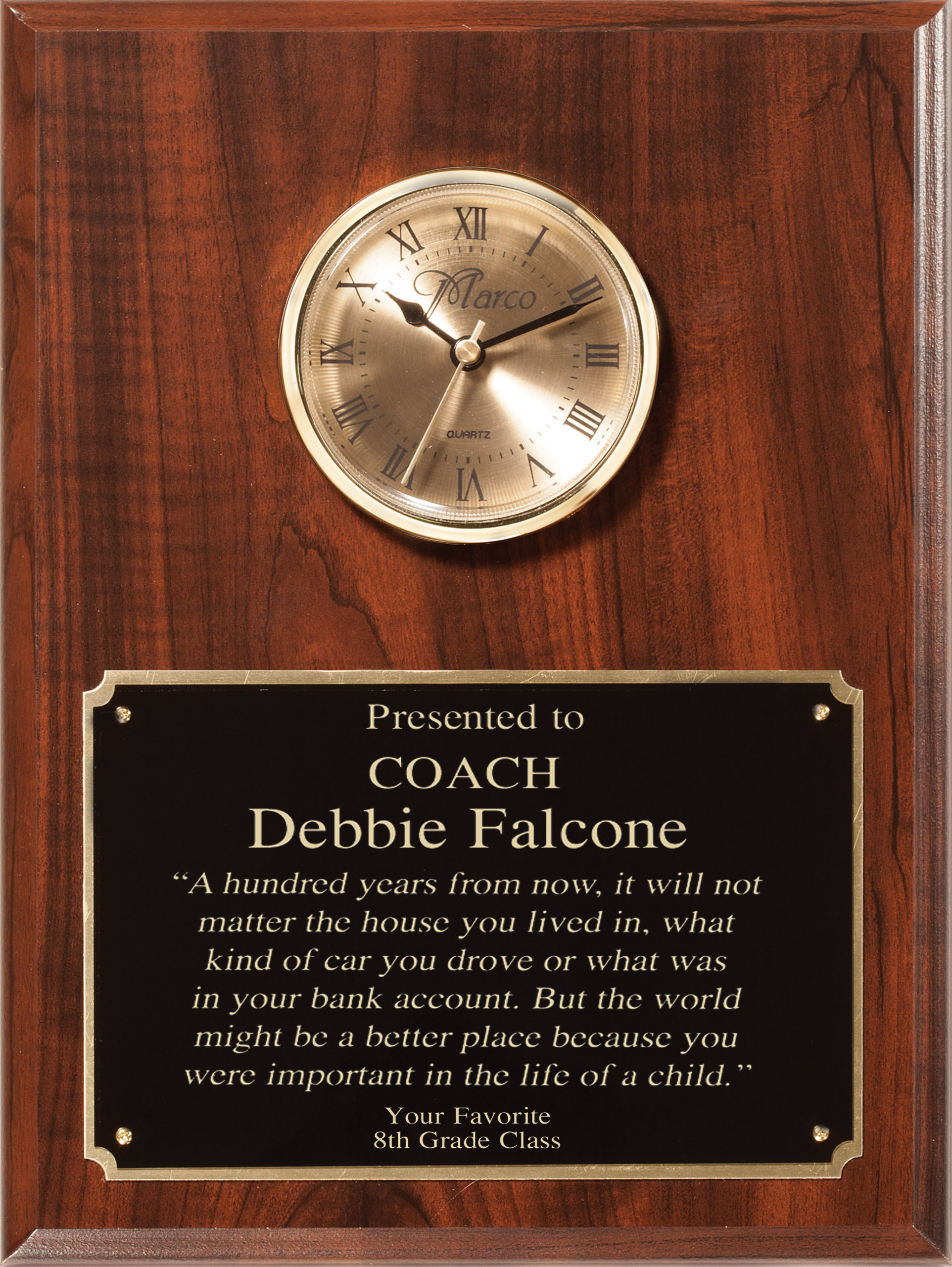 Personalized Cherry Finish Clock with 3 Hand Movement Wall Mount or Desk Stand