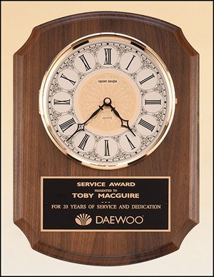 BC380 Personalized Solid walnut clock with solid brass, diamond-spun bezel with glass lens,