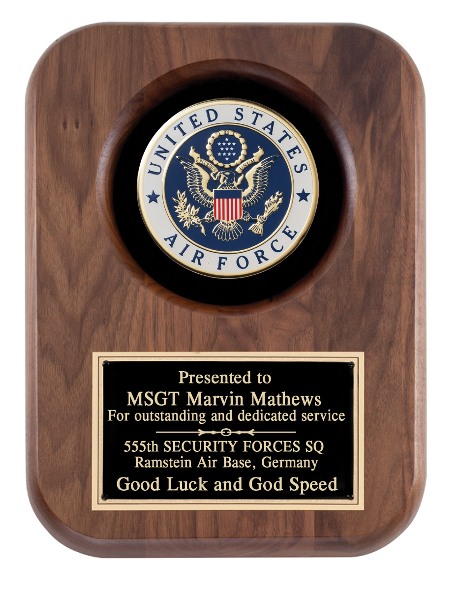 Engravable personalized US Air Force Recognition Wall Plaque With Insignia