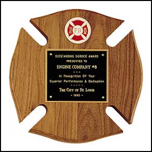 P2790/X Engravable Walnut Fire Department Maltese Cross Plaque