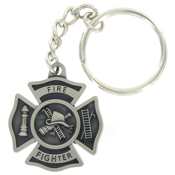 Engravable Pewter Finish Fire Department Keychain
