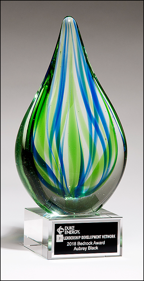 Personalized Blue Green Art Glass Engraved Award