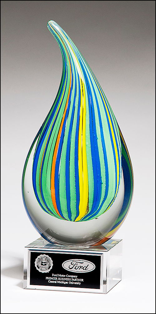 Multi Colored Art Glass Engraved Award