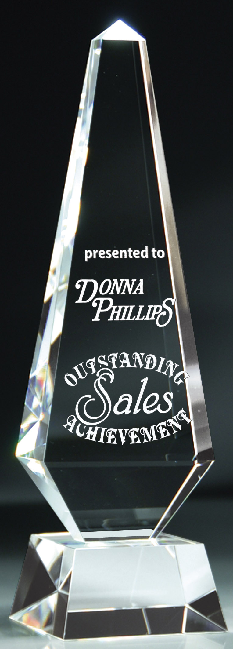 Engravable Crystal obelisk award