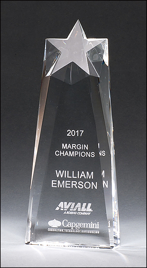 K9225 Engravable Star trophy carved from a block of crystal