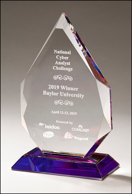 K9257 Engravable Flame Series Crystal Award with Purple Prism-Effect Base
