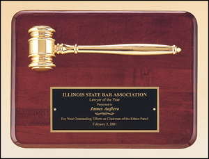 Engravable Rosewood Plaque with Gold Metal Gavel