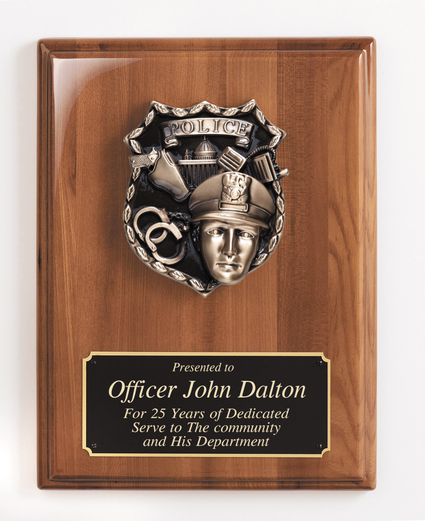 WP226 Engravable Walnut award plaque with police casting